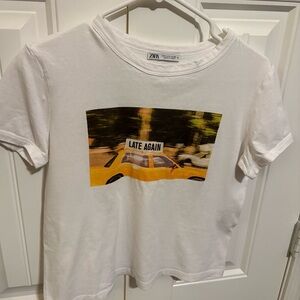Zara Kids White Tee with Yellow Taxi Graphic